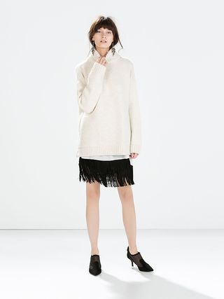 Zara + Oversized Knit + Fringe Skirt