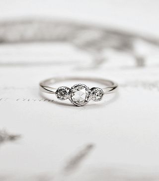 Rust Wedding + Platinum Rose-Cut Diamond Trilogy Ring