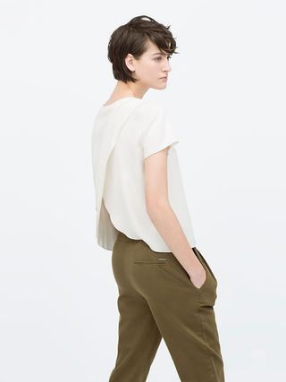 Zara + Short-Sleeved Tencel Blouse With Back Slit