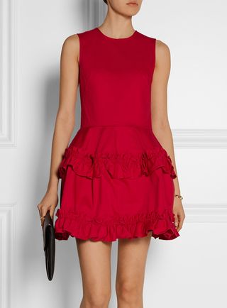J Brand x Simone Rocha + Red Tiered Ruffled Denim Dress