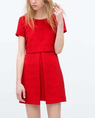 Zara + Asymmetrical Skirt Jacquard Dress
