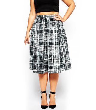 ASOS Curve + Midi Skirt in Digital Check Print