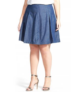 Halogen + Pleat Denim Skirt