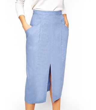 ASOS + Linen Split Front Pencil Skirt