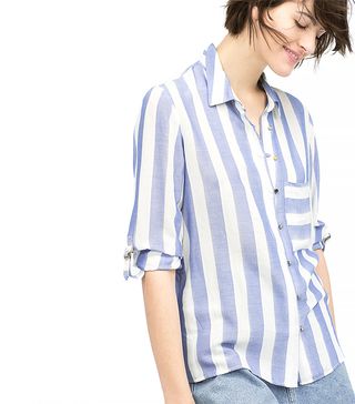 Zara + Blue Wide Striped Shirt