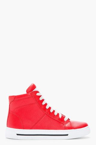 Marc by Marc Jacobs + Red Glazed Leather High-Top Sneakers