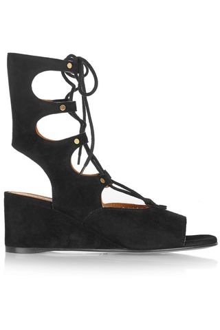 Chloé + Lace-Up Suede Wedge Sandals