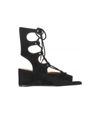Chloé + Lace-Up Suede Wedge Sandals