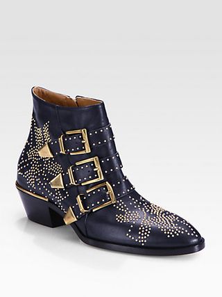 Chloe + Studded Leather Buckle Ankle Boots