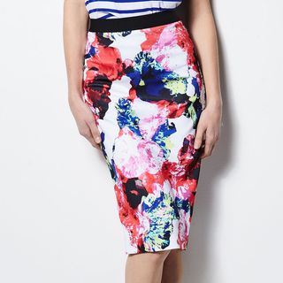 Milly for DesigNation + Abstract Floral Midi Scuba Skirt