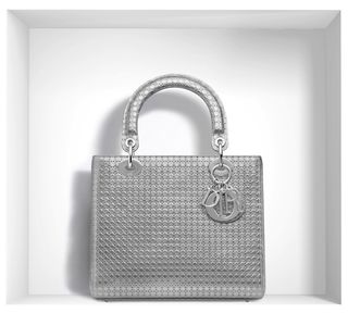 Dior + 'Lady Dior' Bag in Silver-Tone Peforated Calfskin
