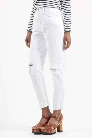 Topshop + Moto White Ripped Mom Jeans