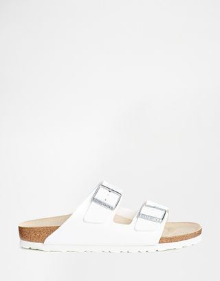 Birkenstock + Arizona White Birko Flor Narrow Fit Flat Sandals
