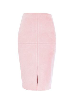 River Island + Light Pink Faux Suede Pencil Skirt