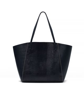 Zara + Combined Shopper Bag in Navy Blue
