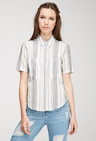 Forever 21 + Mixed Stripe Linen-Blend Shirt