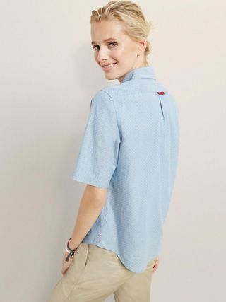 ED + Short Sleeve Polka Dot Chambray Shirt