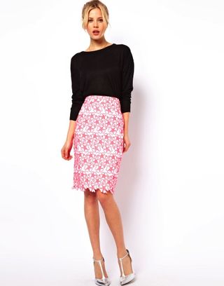 ASOS + ASOS Neon Embroidery Pencil Skirt