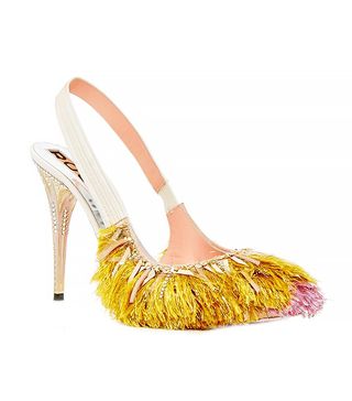 Rochas + Pink and Gold Fringed Slingback Heels