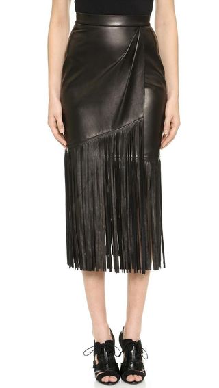 Tamara Mellon + Leather Fringe Skirt