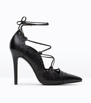 Zara + Leather High Heel Shoes With Perforated Detail