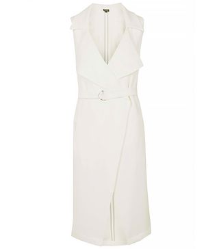 Topshop + Sleeveless Belted Duster, White