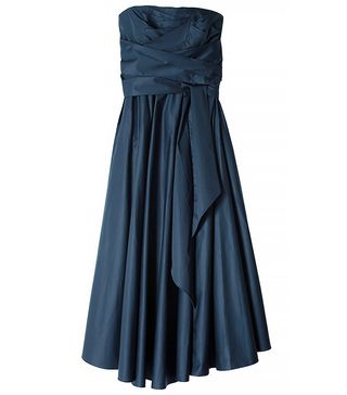 Tibi + Satin Poplin Strapless Wrap Dress, Navy