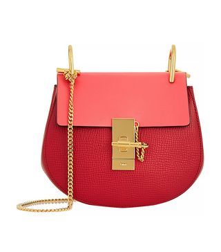 Chloé + Drew Mini Textured-Leather Shoulder Bag, Red/Pink