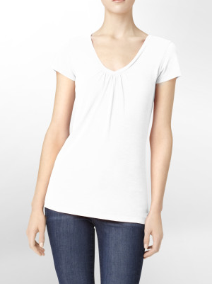 Calvin Klein + Gathered V-Neck Slub T-Shirt