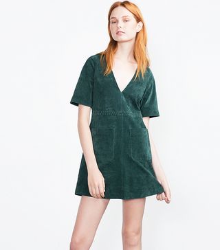 Zara + Flared Suede Dress, Green