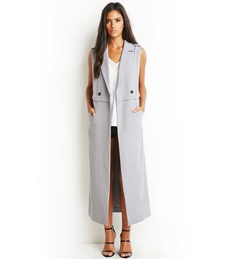 Forever 21 + Double-Breasted Longline Vest, Grey