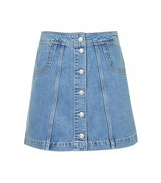 Moto + A-Line Denim Mini Skirt