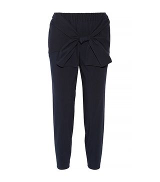 Tibi + Tie-Front Seersucker Stretch Cotton-Blend Tapered Pants, Navy