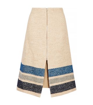SEA + Striped Silk and Wool-Blend Midi Skirt