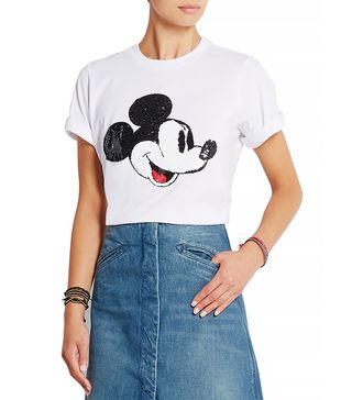 Markus Lupfer + Disney + Vintage Mickey Sequined Cotton T-Shirt