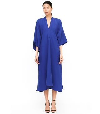 Tome + Cobalt Silk Crepe V Neck Dress with Side Sash