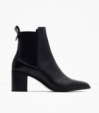 Zara + High Heel Leather Ankle Boots With Stretch Detail
