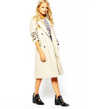 Monki + Double-Breasted Trench Coat