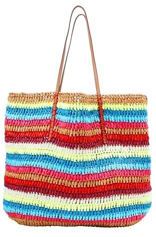 LOFT + Multicolored Stripe Straw Beach Tote