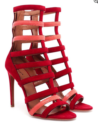 Azzedine Alaïa + Suede and Stingray Caged Strappy Sandals