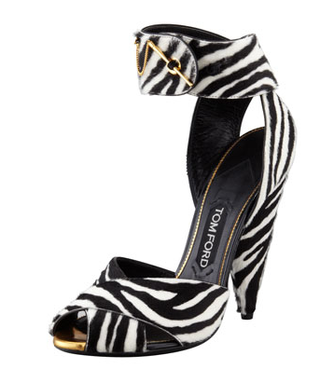 Tom Ford + Zebra-Print Pin-Detail Ankle-Strap Sandals