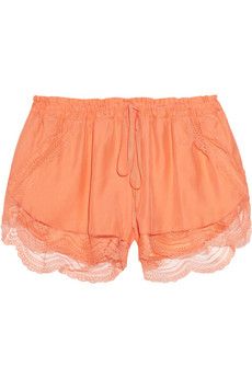 Lover + Lace-Trimmed Silk Shorts