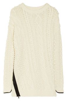 3.1 Phillip Lim + Faux Leather-Trimmed Cable-Knit Sweater