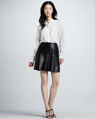 Vince + Flared Leather Skirt