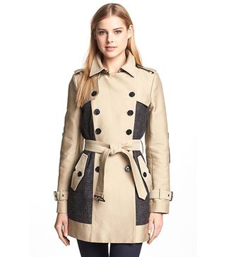 Sam Edelman + Double Breasted Wool Inset Trench Coat