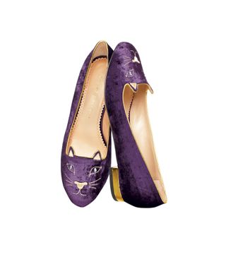 Charlotte Olympia + Charlotte Olympia Purple Velvet Kitty Slippers