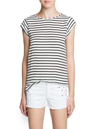 Mango + Striped Chiffon Panel T-Shirt