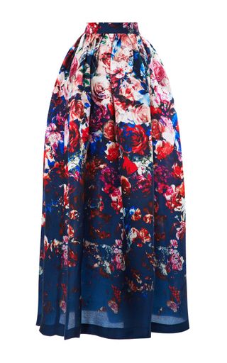 MSGM + Floral-Print Gazar Midi Skirt