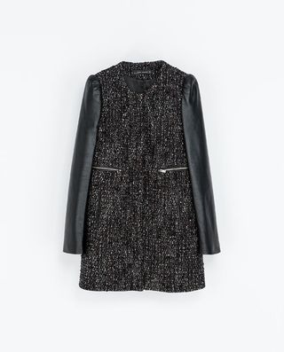 Zara + Coat with Leather Sleeves