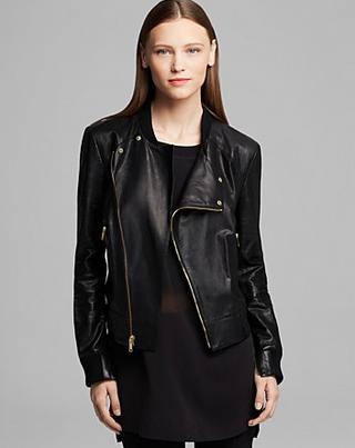 DKNY + Asymmetrical Zip Front Leather Jacket